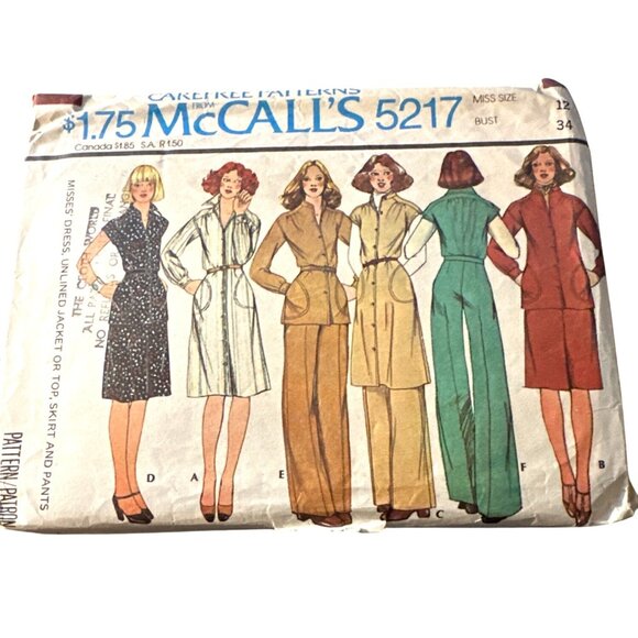 Vintage 70s McCalls 5217 Dress Jacket Top Skirt Pants Size 12 Sewing Pattern Cut - Picture 1 of 4